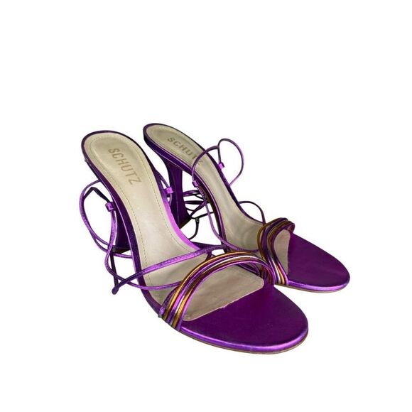 Schutz Arceli Violet Metallic Patent Leather Strappy Sandals Size 9B - Picture 12 of 12